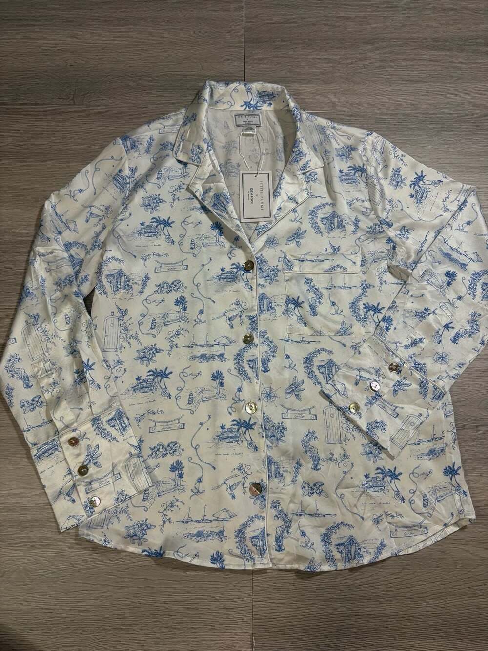 Petite Plume x Eden Rock Blue Reverie Women's Silk Pajama Top